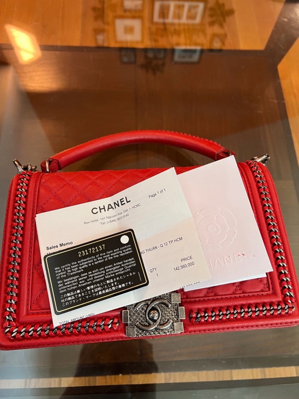 CHANEL Red Quilted Top-Handle Satchel with Chain Trim - Picture 7 of 7